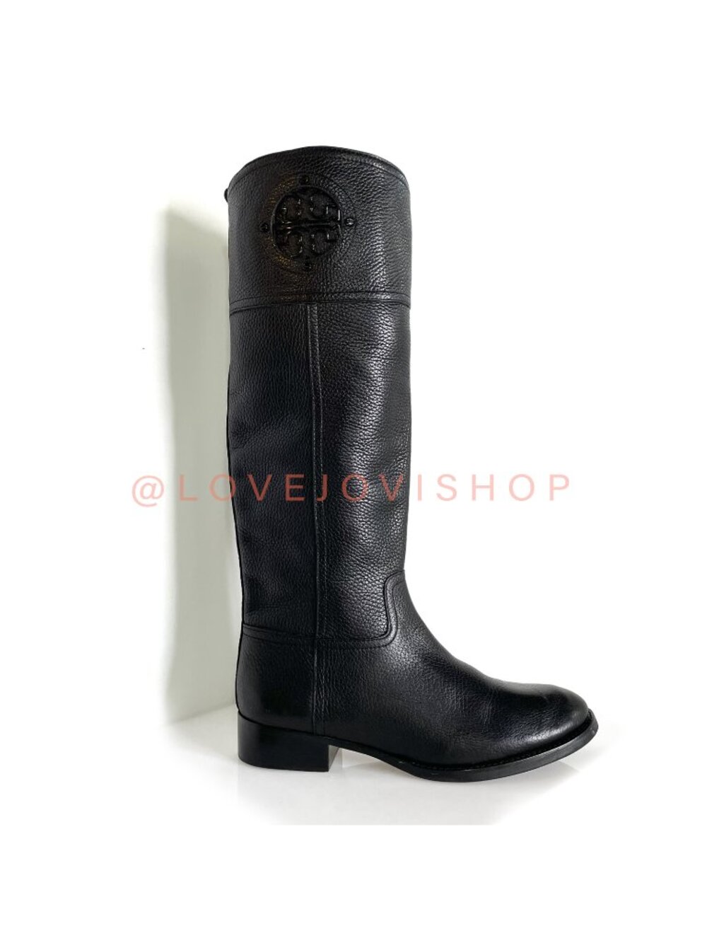 Boots | Tory Burch Riding Wide Shaft Black Pebbled Leather | Signature Emblem 8